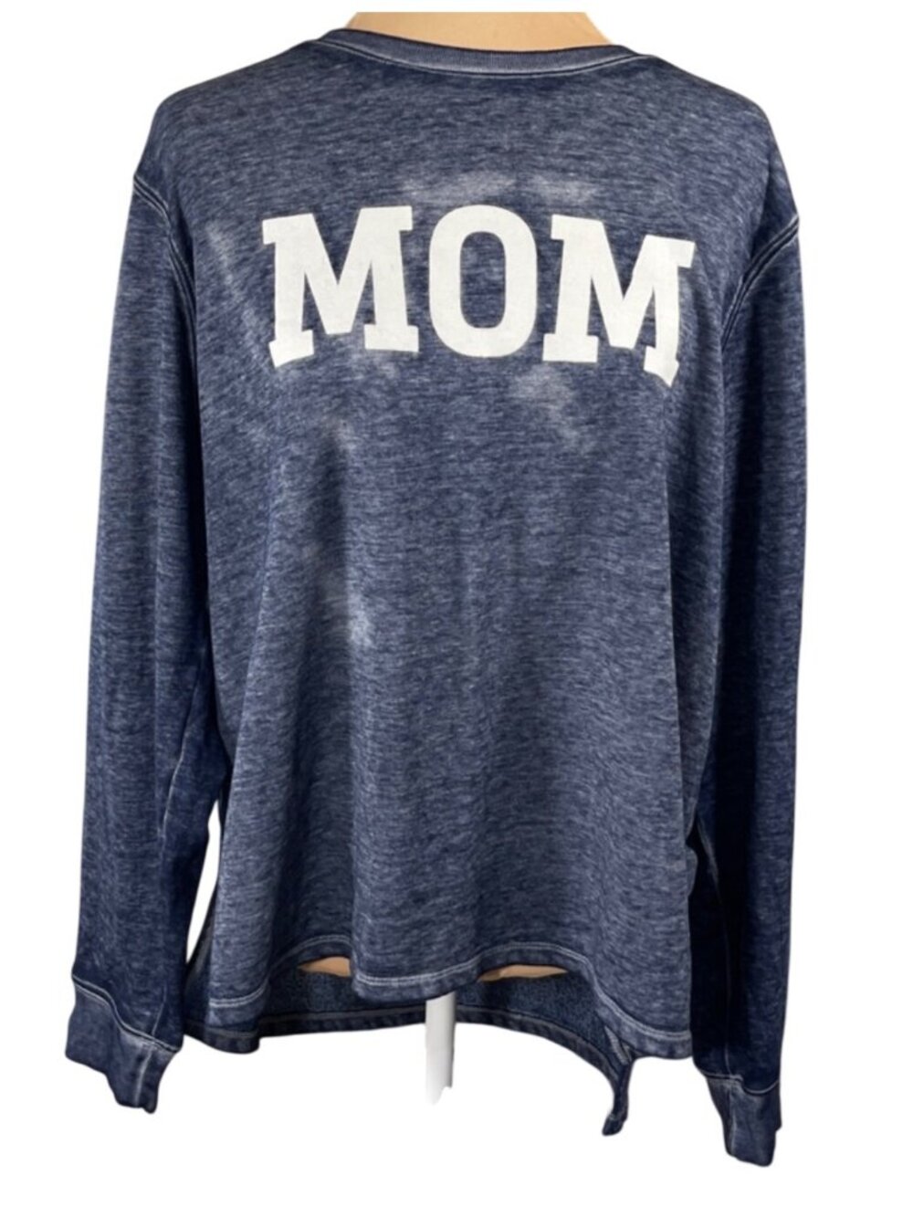 Positive Tees Burnout Tunic Shirt Size XL Extra Large Grey Blue MOM Crew Neck Lo